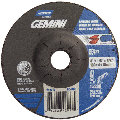Norton Abrasives MH60040042017 4x1/8x5/8" Gemini Long Life Grinding Wheel A 24 T BDA3 Type 27
