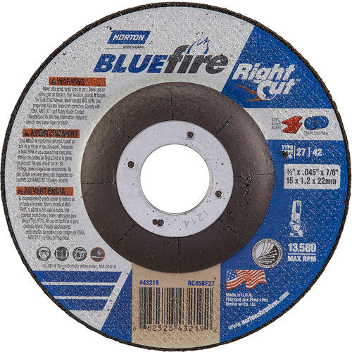 Norton Abrasives MH60045043219 4-1/2 x 1/16 x 7/8" BlueFire RightCut Cutting Wheel A 36 R Type 27/42