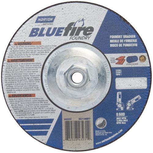 Norton Abrasives MH60070043231 7" x 1/4" x 5/8" BlueFire Non-Woven Depressed Center Wheel Type 27 Zirconia Alumina / Aluminum Oxide