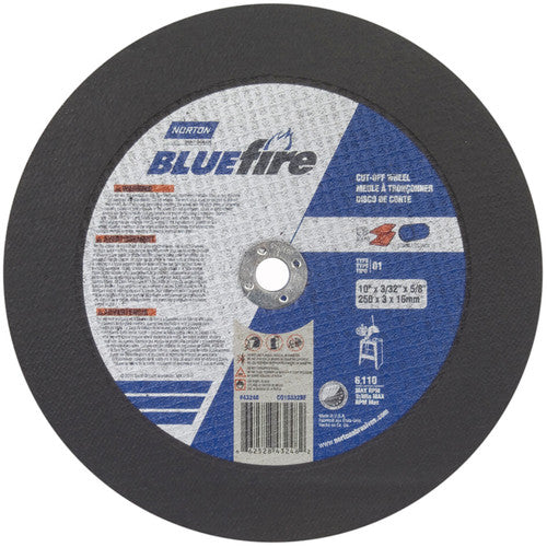Norton Abrasives MH60100006108 10" x 3/32" x 5/8" BlueFire Stationary Saw Cut-Off Wheel Type 01 Straight