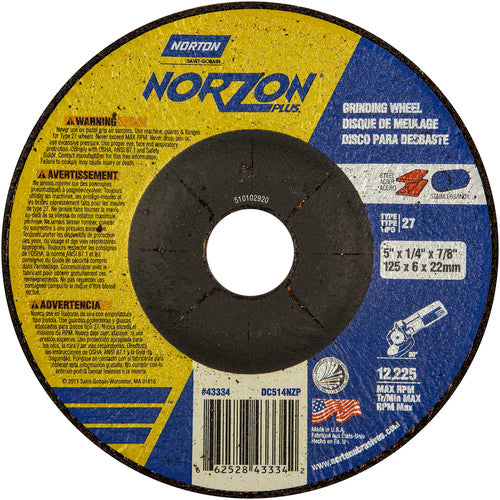 Norton Abrasives MH60050043334 5"x1/4"x7/8" NorZon Plus Non-Woven Depressed Center Wheel Type 27