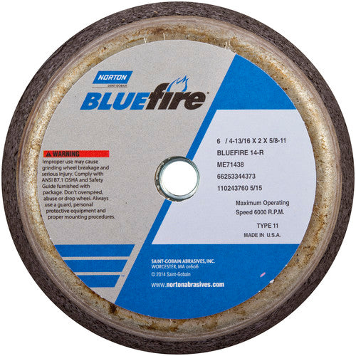 Norton Abrasives MH60060098586 6" / 4-13/16"x2"x5/8"-11 Snagging Wheel Blue Fire Type 11 Flaring Cup 16 Grit