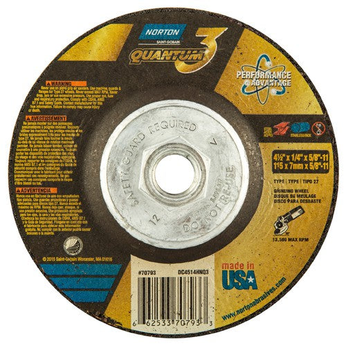 Norton Abrasives MH60D045070793 4-1/2"x1/4"x5/8"-11 - T27 - Quantum 3 Depressed Center Wheel