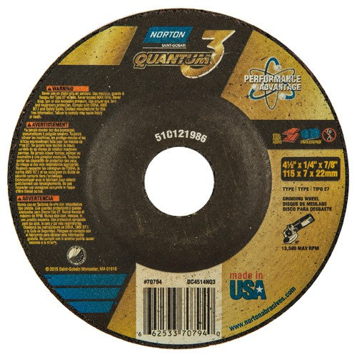Norton Abrasives MH60D045070794 4-1/2"x1/4"x7/8" - T27 - Quantum 3 Depressed Center Wheel