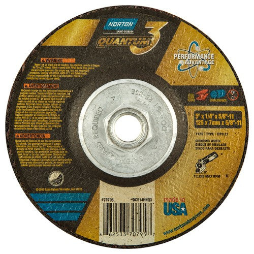 Norton Abrasives MH60D050070795 5"x1/4"x5/8"-11 - T27 - Quantum 3 Depressed Center Wheel