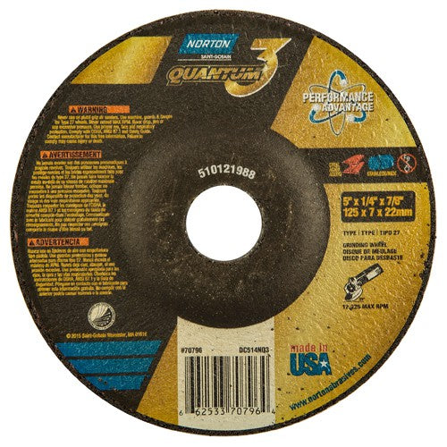 Norton Abrasives MH60D050070796 5"x1/4"x7/8" - T27 - Quantum 3 Depressed Center Wheel
