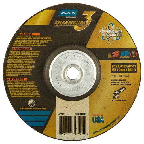 Norton Abrasives MH60D060070797 6"x1/4"x5/8"-11 - T27 - Quantum 3 Depressed Center Wheel