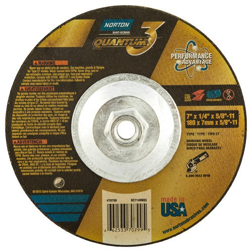 Norton Abrasives MH60D070070799 7"x1/4"x5/8"-11 - T27 - Quantum 3 Depressed Center Wheel