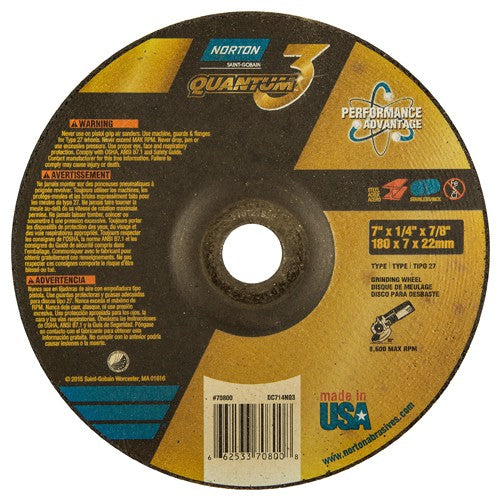 Norton Abrasives MH60D070070800 7"x1/4"x7/8" - T27 - Quantum 3 Depressed Center Wheel