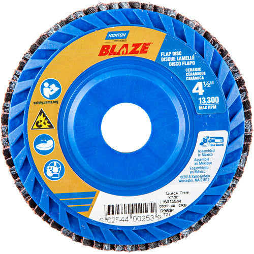 Norton Abrasives MH61FD0400253 4-1/2 x 7/8" Blaze Plastic Flat Flap Disc Type 2740 Grit R980P Premium Ceramic Alumina