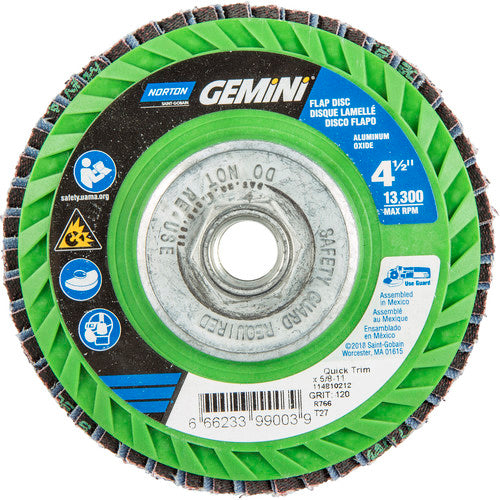Norton Abrasives MH61FD0499003 4-1/2 x 5/8 - 11" Gemini Plastic Flat Flap Disc Type 27 P120 Grit R766 Zirconia Alumina