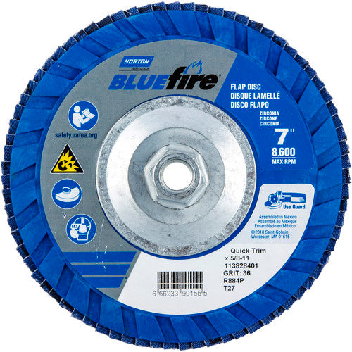 Norton Abrasives MH61FD0799155 7 x 5/8 - 11" BlueFire Plastic Flat Flap Disc Type 27 P36 Grit R884P Zirconia Alumina