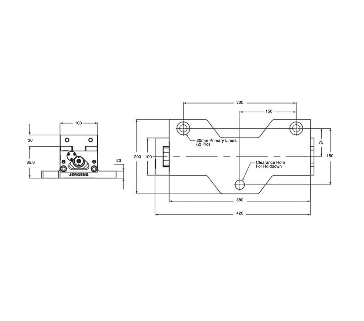 JERGENS PROD VISE, HYD 100MM BALL LOCK, BASE, JIG SAW PATTERN - 69485
