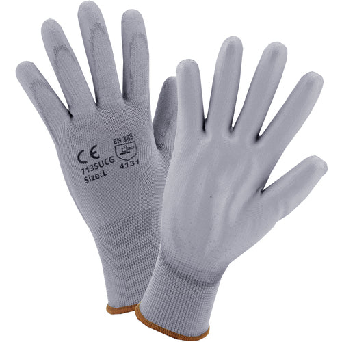 West Chester KP8872065 Gray 13 Gauge Polyester Shell With Gray Polyurethane Palm Gloves Medium