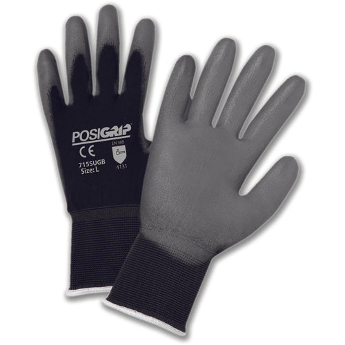West Chester KP8872105 Extra Light Black 15 Gauge Polyester Shell With Gray Polyurethane Palm Gloves 2XL