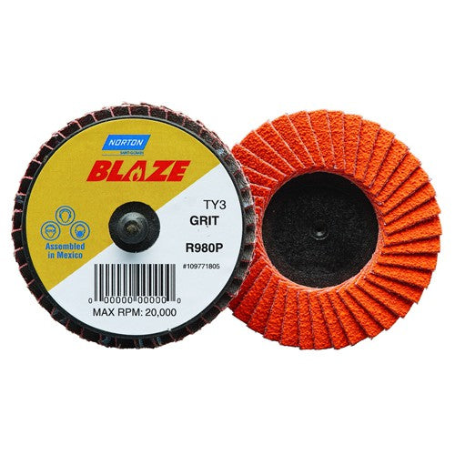 Norton Abrasives MH61D0290145 2" Blaze Plastic Flat Mini Flap Disc TR (Type III) Type 2736 Grit R980P Premium Ceramic Alumina