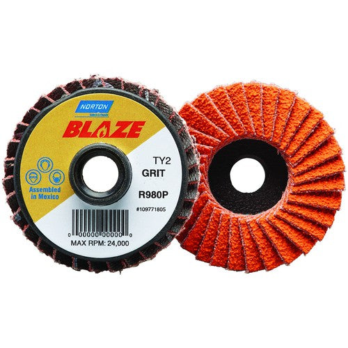 Norton Abrasives MH61D0290159 2" Blaze Plastic Flat Mini Flap Disc TS (Type II) Type 27120 Grit R980P Premium Ceramic Alumina