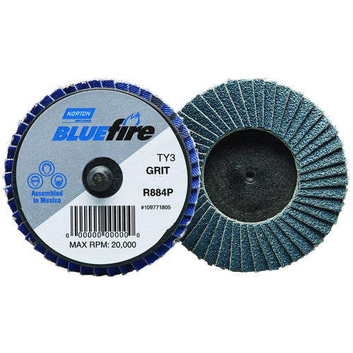 Norton Abrasives MH61D0290166 2" BlueFire Plastic Flat Mini Flap Disc TR (Type III) Type 27 P40 Grit R884P1 Zirconia Alumina