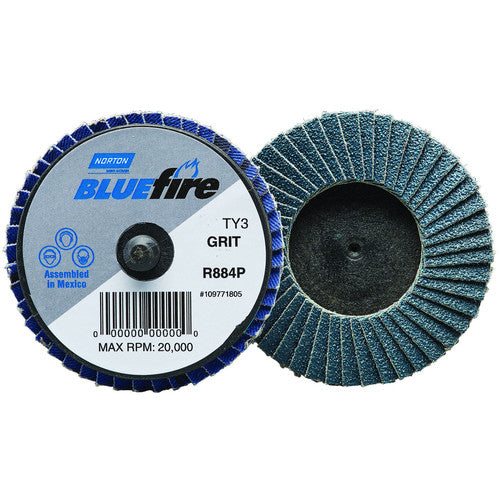 Norton Abrasives MH61D0290169 2" BlueFire Plastic Flat Mini Flap Disc TR (Type III) Type 27 P120 Grit R884P2 Zirconia Alumina