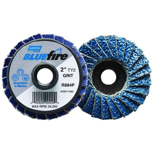 Norton Abrasives MH61D0290179 2" BlueFire Plastic Flat Mini Flap Disc TS (Type II) Type 27 P120 Grit R884P2 Zirconia Alumina