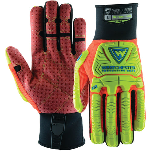 West Chester KP8887000 Synthetic Red Reinforced Dotted Double Palm Gloves Large
