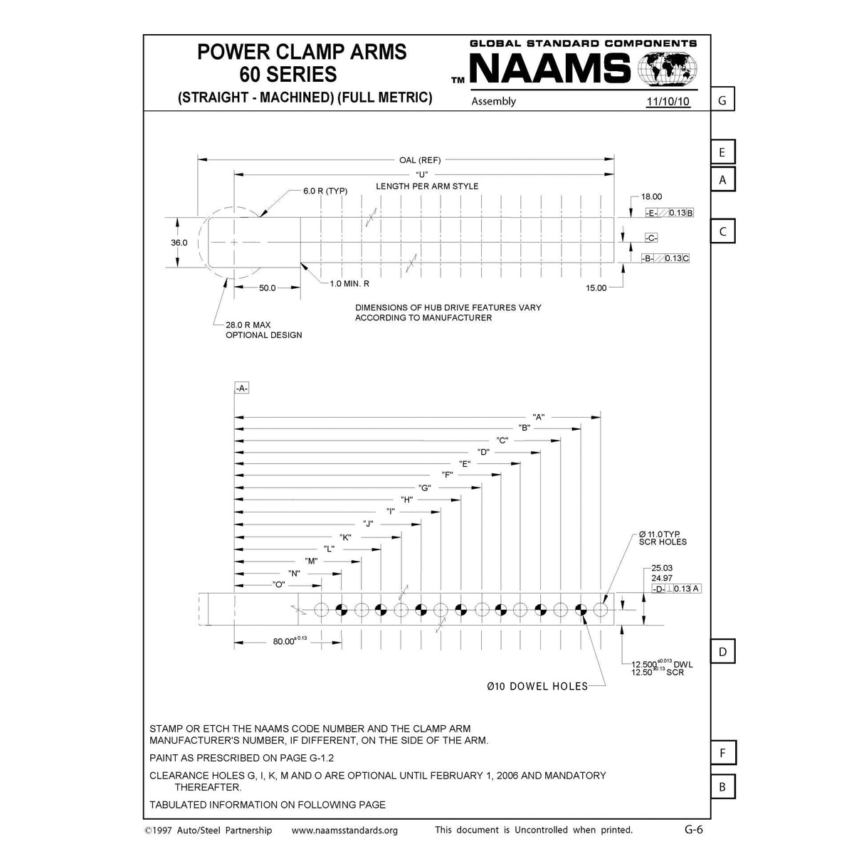 NAAMS ACA3012-25-22-10-P Power Clamp Arm - Customized ACA012M with 10mm Dowel Holes