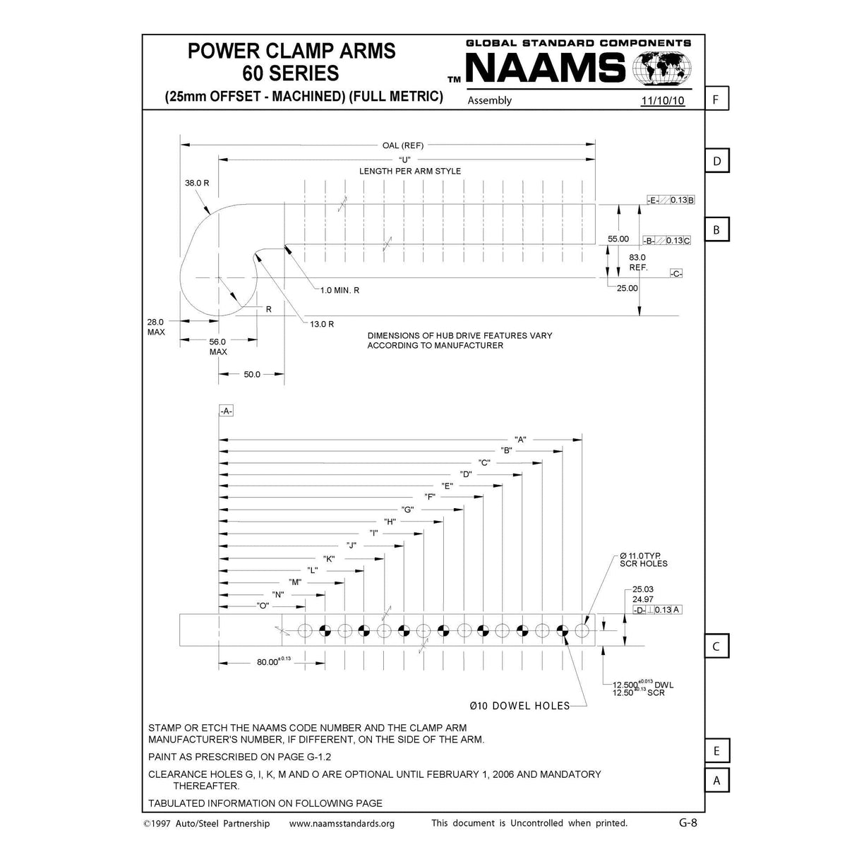 NAAMS ACA3024-25-22-10-P Power Clamp Arm - Customized ACA024M with 10mm Dowel Holes