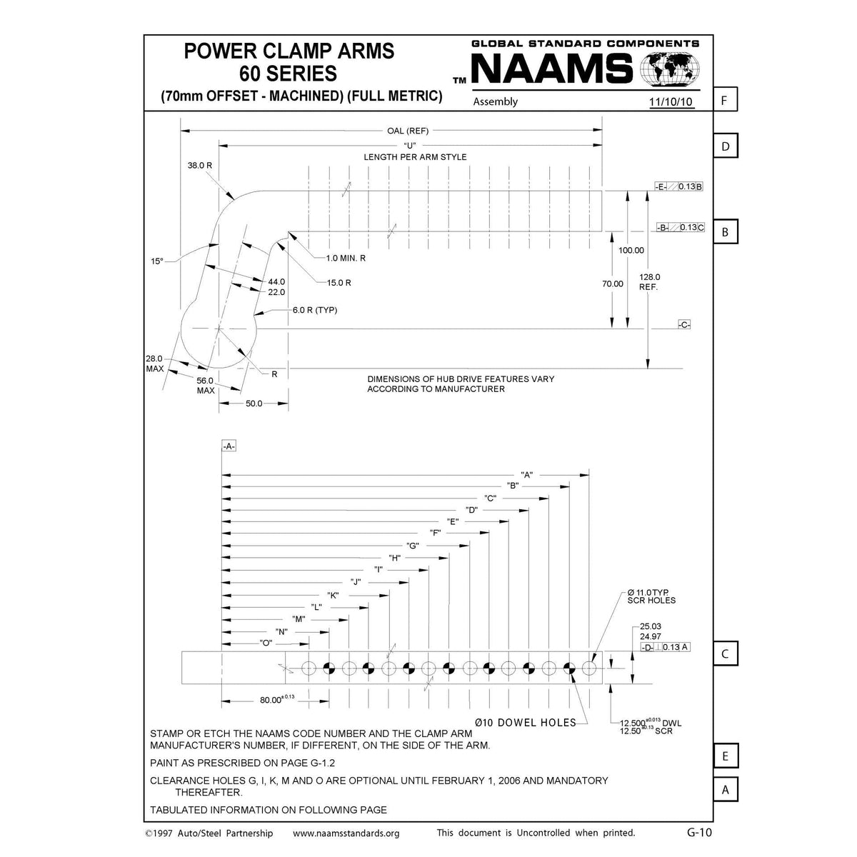 NAAMS ACA3033-25-22-10-P Power Clamp Arm - Customized ACA033M with 10mm Dowel Holes