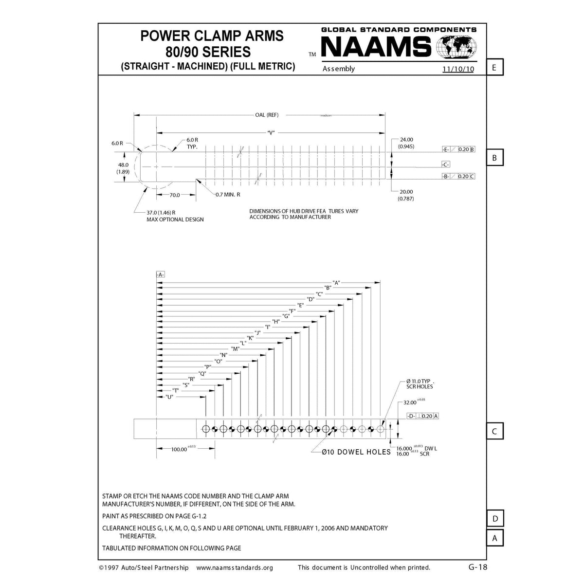 NAAMS ACA3118-32-30-10-P Power Clamp Arm - Customized ACA118M with 10mm Dowel Holes