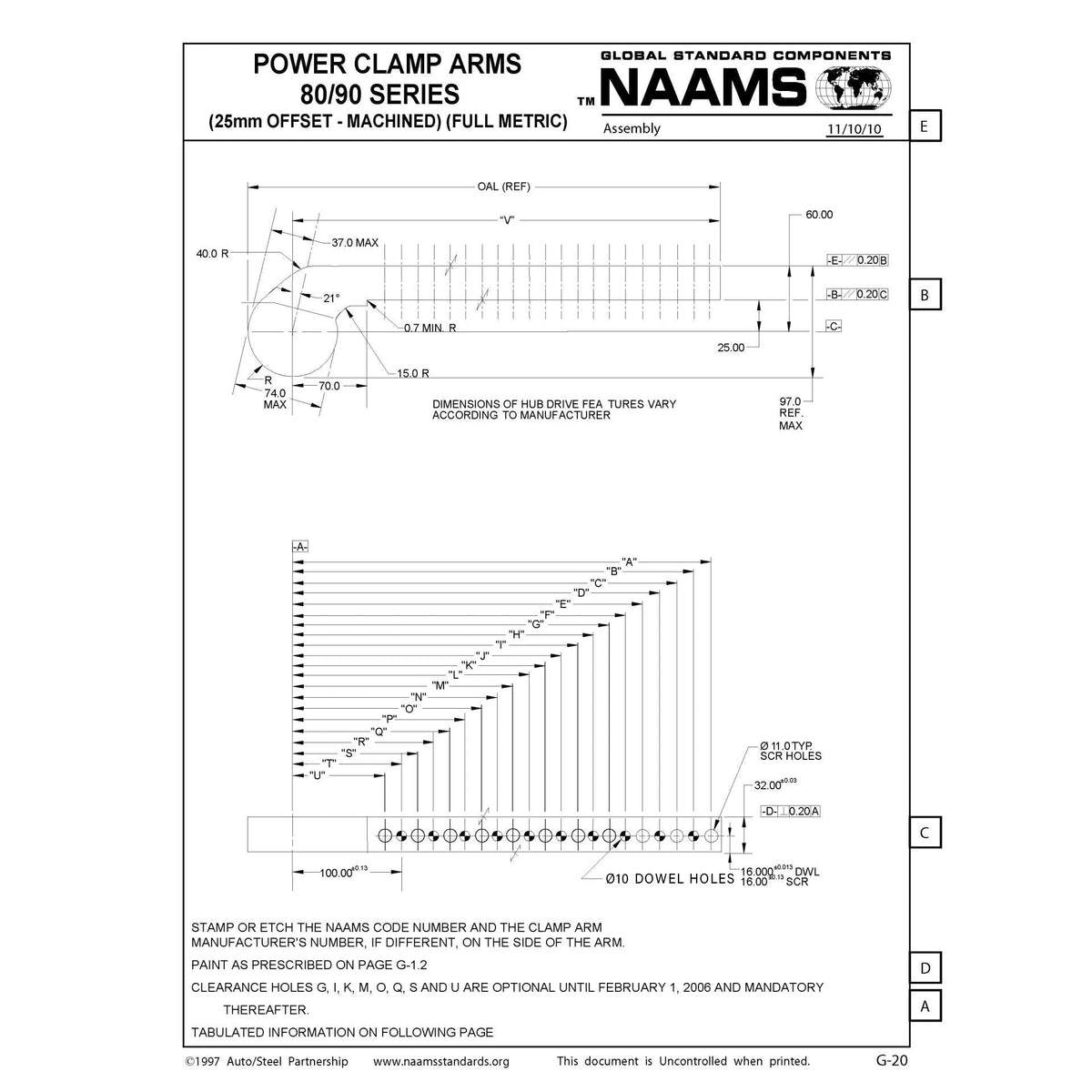 NAAMS ACA3138-32-30-10-P Power Clamp Arm - Customized ACA138M with 10mm Dowel Holes