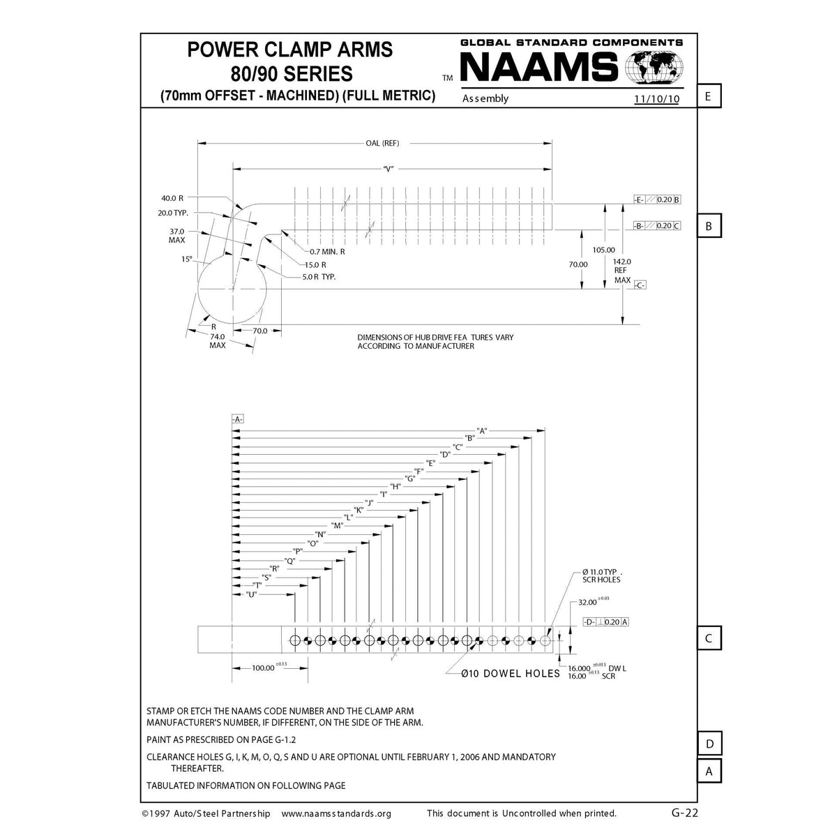 NAAMS ACA3150-32-30-10-P Power Clamp Arm - Customized ACA150M with 10mm Dowel Holes