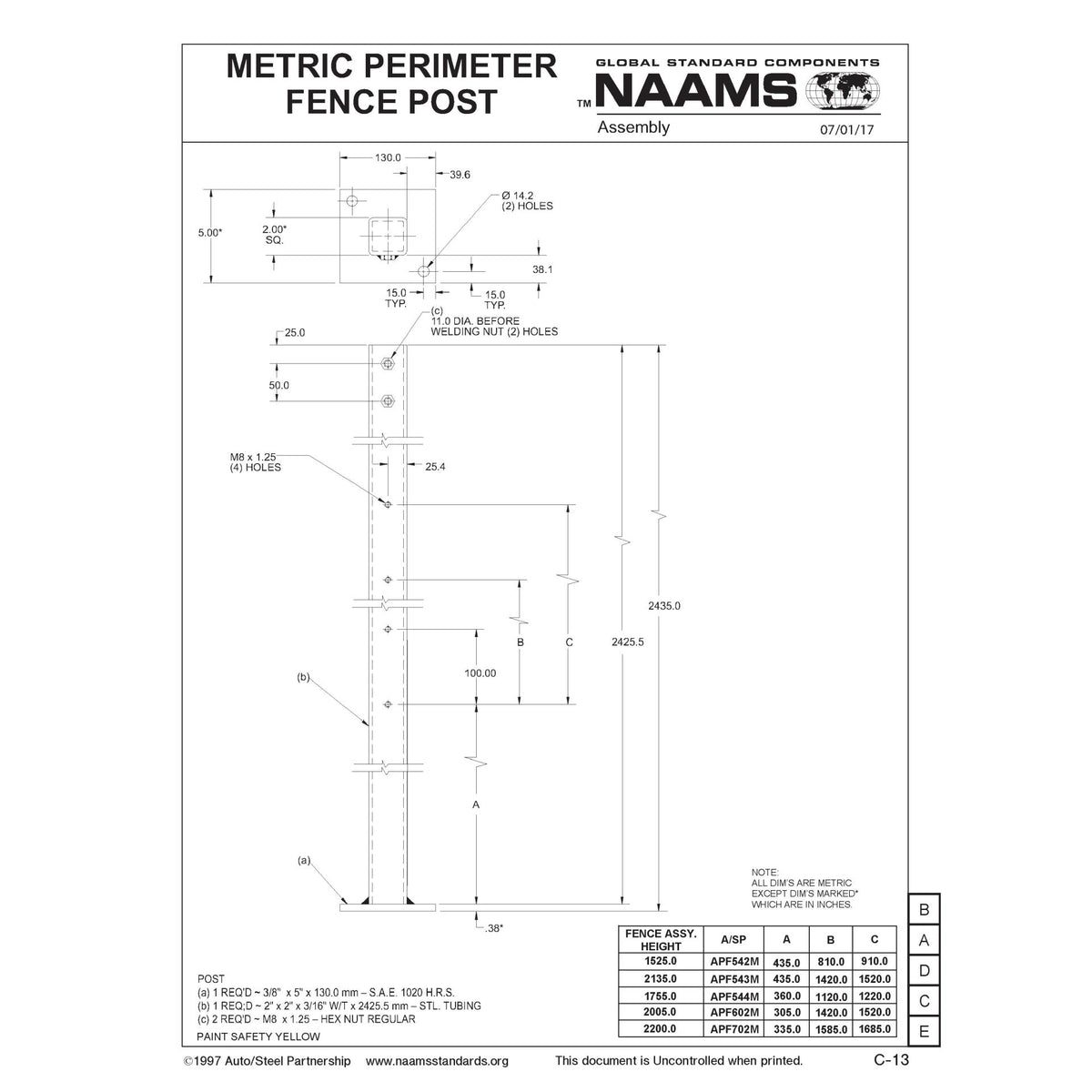 NAAMS Metric Fence Post APF544M