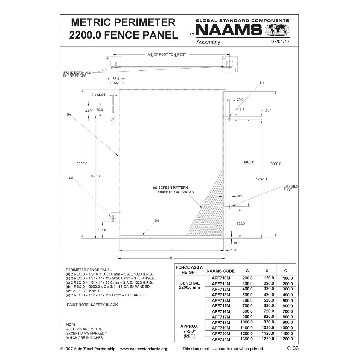 NAAMS Fence Panel APF713M
