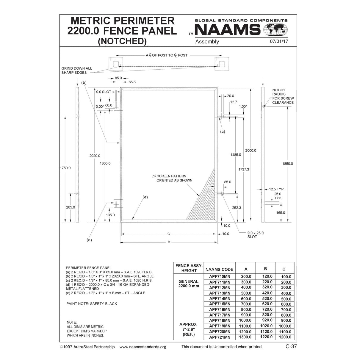 NAAMS Fence Panel APF721MN Notched