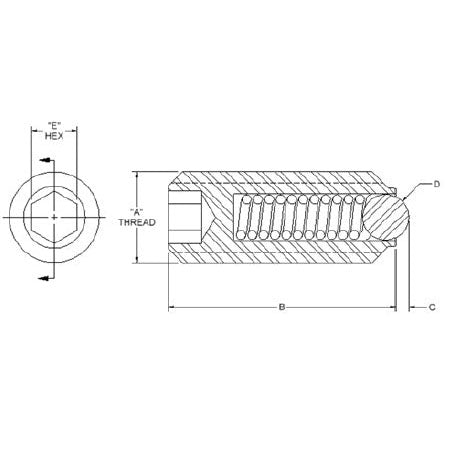 TE-CO 55103X HEXAGON SOCKET BALL PLUNGER STAINLESS BODY STANDARD PRESSURE 5/16-18
