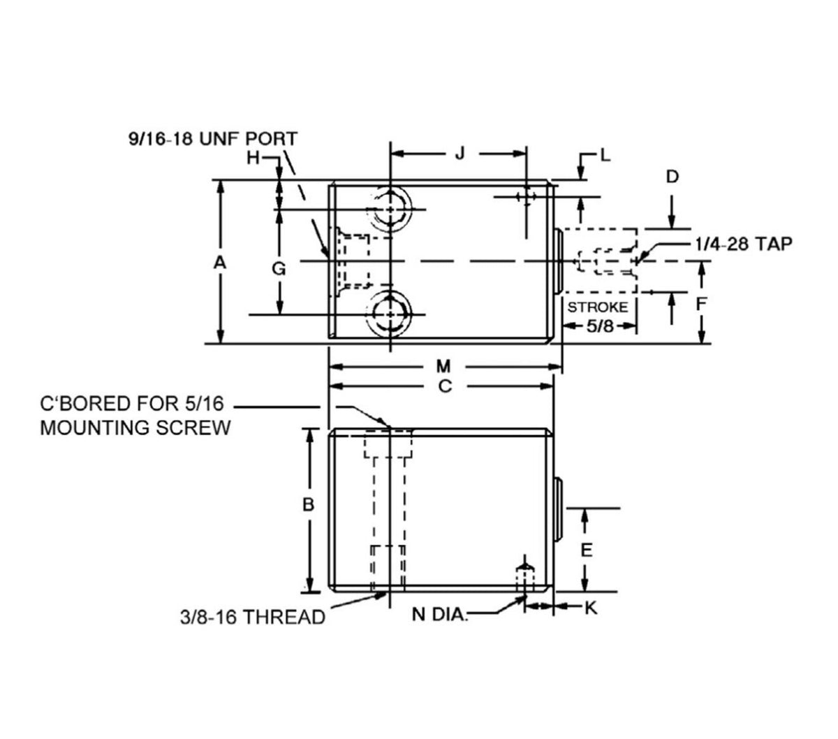 JERGENS CYLINDER, BLOCK STYLE SNGL-ACT, SMALL HORIZONTAL 5/8 STROKE - 60372