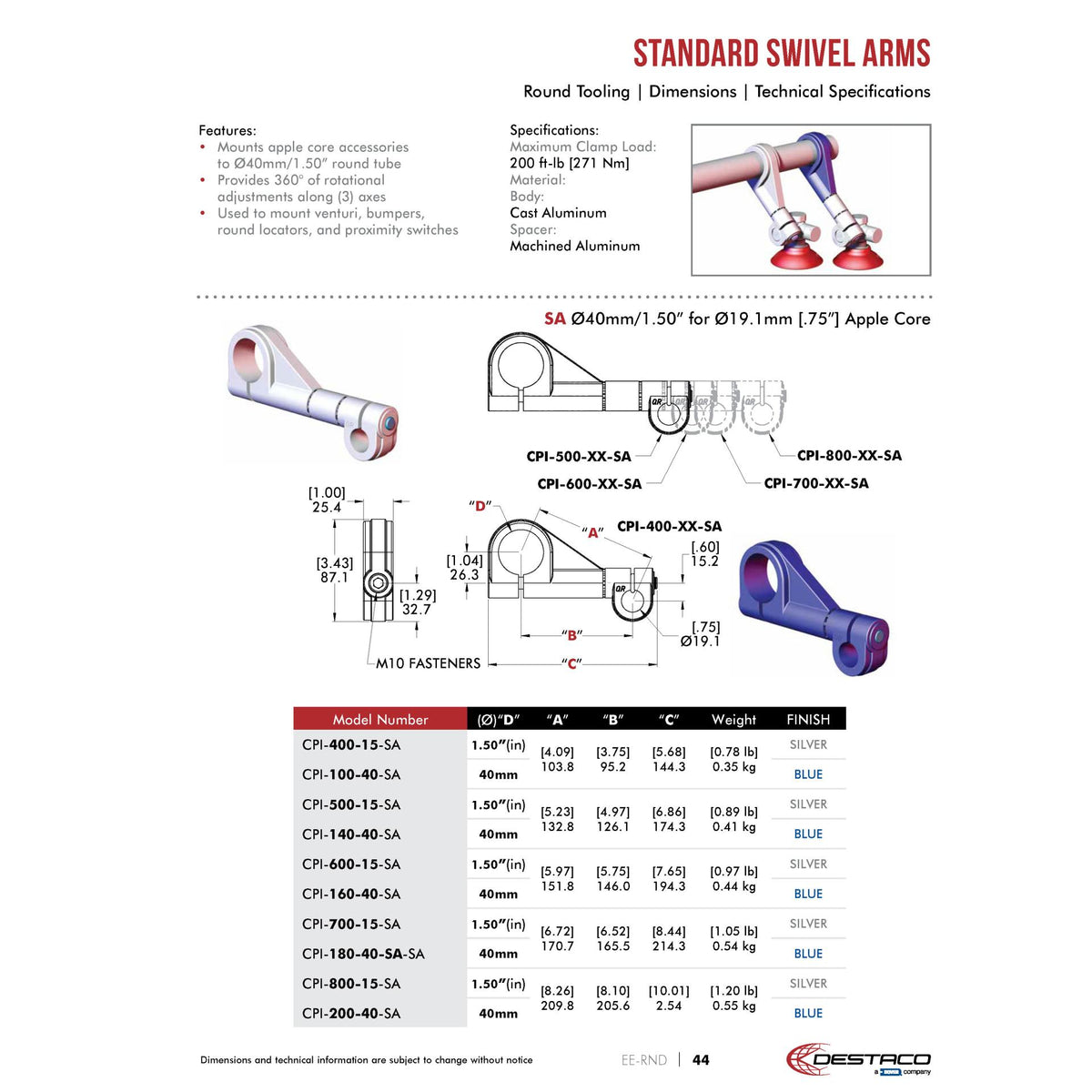 DESTACO CPI-140-40-SA SWIVEL ARM 40MM  -  BLUE