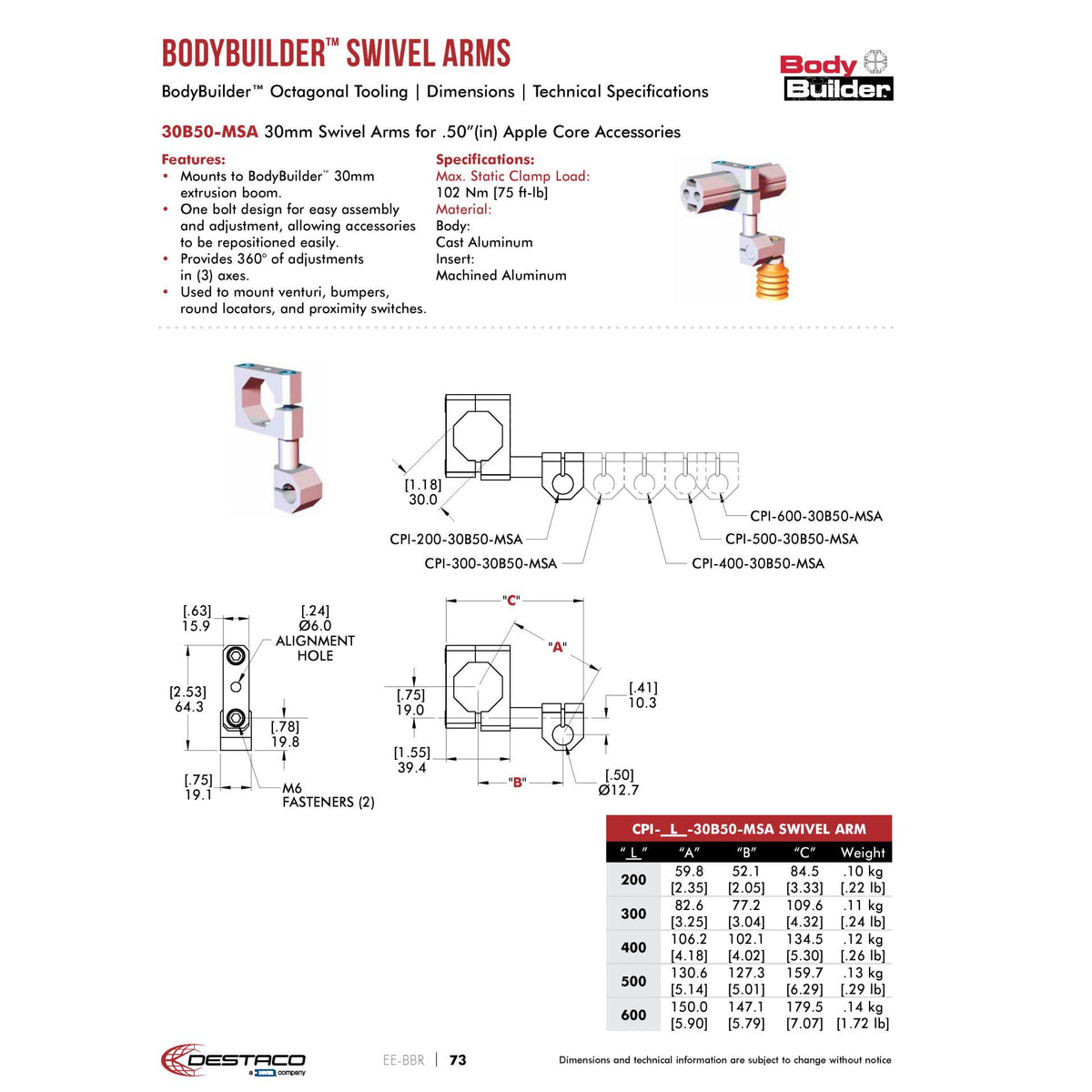 DESTACO CPI-200-30B50-MSA MICROTOOLING SWIVEL ARM - 30BB TP 1/2