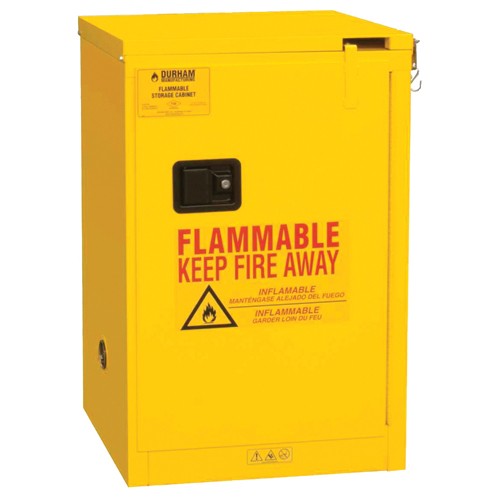 Durham SB551004S50 4 gallon - All Welded - FM Approved - Flammable Safety Cabinet - Self-closing Doors - 1 Shelf - Safety Yellow