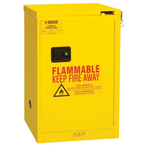 Durham SB551012S50 12 gallon - All Welded - FM Approved - Flammable Safety Cabinet - Self-closing Doors - 1 Shelf - Safety Yellow