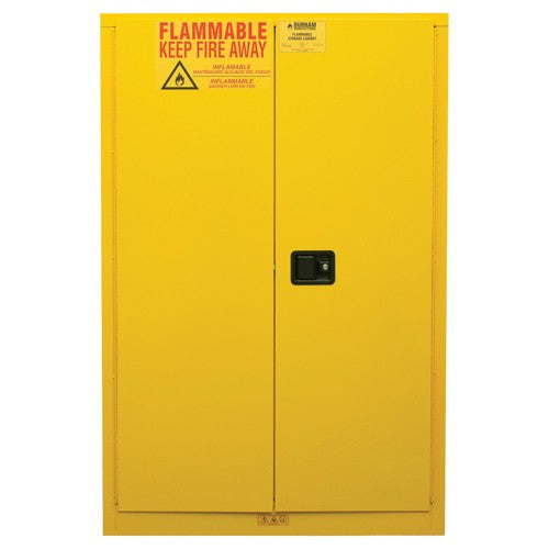 Durham SB551045M50 45 gallon - All Welded - FM Approved - Flammable Safety Cabinet - Manual Doors - 2 Shelves - Safety Yellow