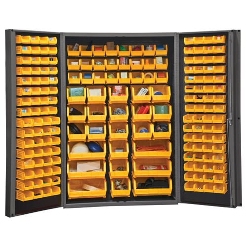 Durham SB55DC4817695 48" W - 14 Gauge - Lockable Cabinet - With 176 Yellow Hook-on Bins - Deep Door Style - Black