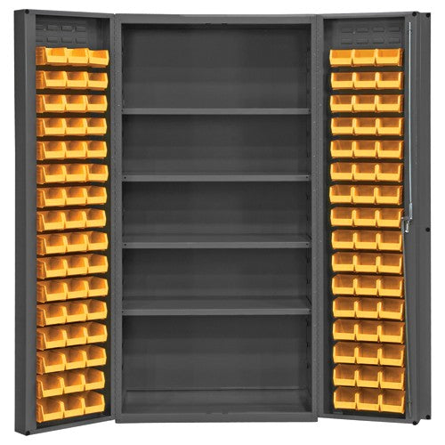 Durham SB55DCDLP964S95 36" W - 14 Gauge - Lockable Cabinet - With 96 Yellow Hook-on Bins - 4 Adjustable Shelves - Deep Door Style - Gray