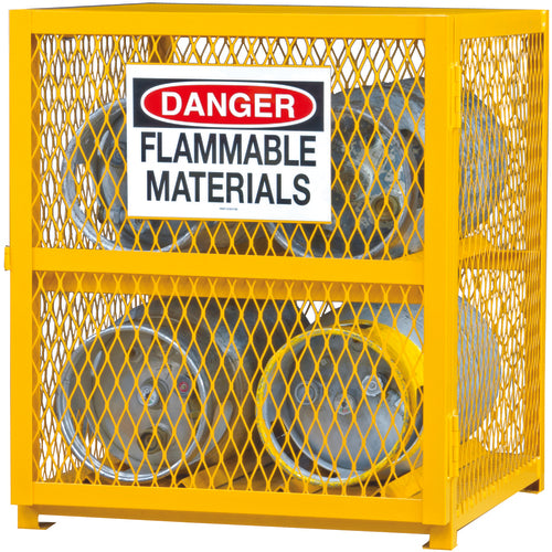 Durham SB55EGCC450 30" W - All Welded - Angle Iron Frame with Mesh Side - Horizontal Gas Cylinder Cabinet - 1 Shelf - Magnet Door - Safety Yellow