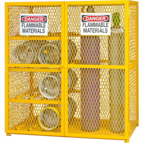 Durham SB55EGCC8950 60" W - All Welded - Angle Iron Frame with Mesh Side - 4 Horizontal Shelves and Vertical Gas Cylinder Cabinet - Magnet Doors - Safety Yellow