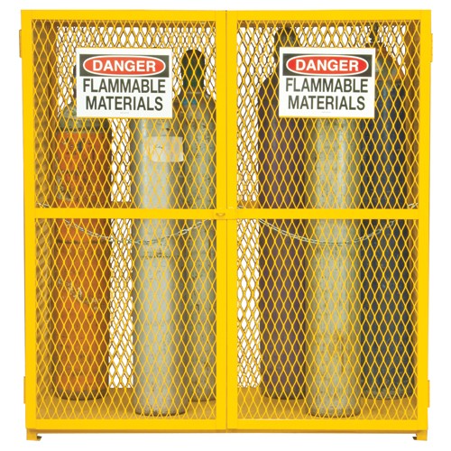 Durham SB55EGCVC1850 30" W - All Welded - Angle Iron Frame with Mesh Side - Vertical Gas Cylinder Cabinet - Magnet Door - Safety Yellow