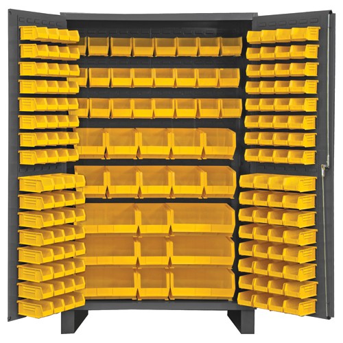 Durham SB55JC17195 48" W - 14 Gauge - Lockable Cabinet - With 171 Yellow Hook-on Bins - Flush Door Style - Gray