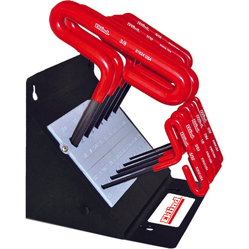 Eklind KM5050190 10 Pieces-3/32"-3/8" T-Handle Style-9" Arm-Hex Key Set with Plain Grip in Stand