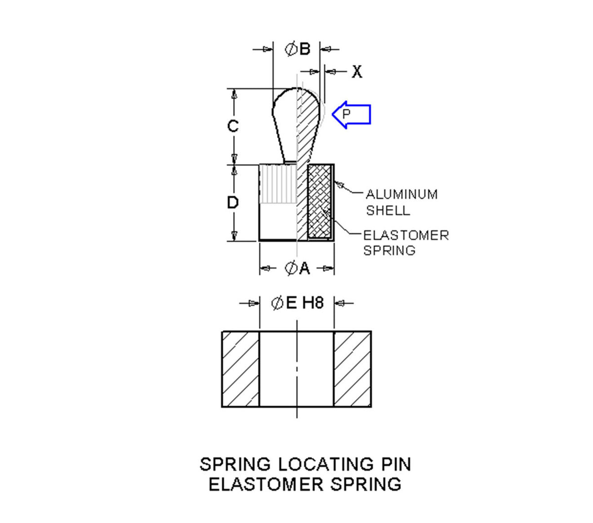JERGENS SPRING LOCATOR PIN, ELASTOMER SPRING, .438, 13.5 LB, STL PIN, BLACK - 36234