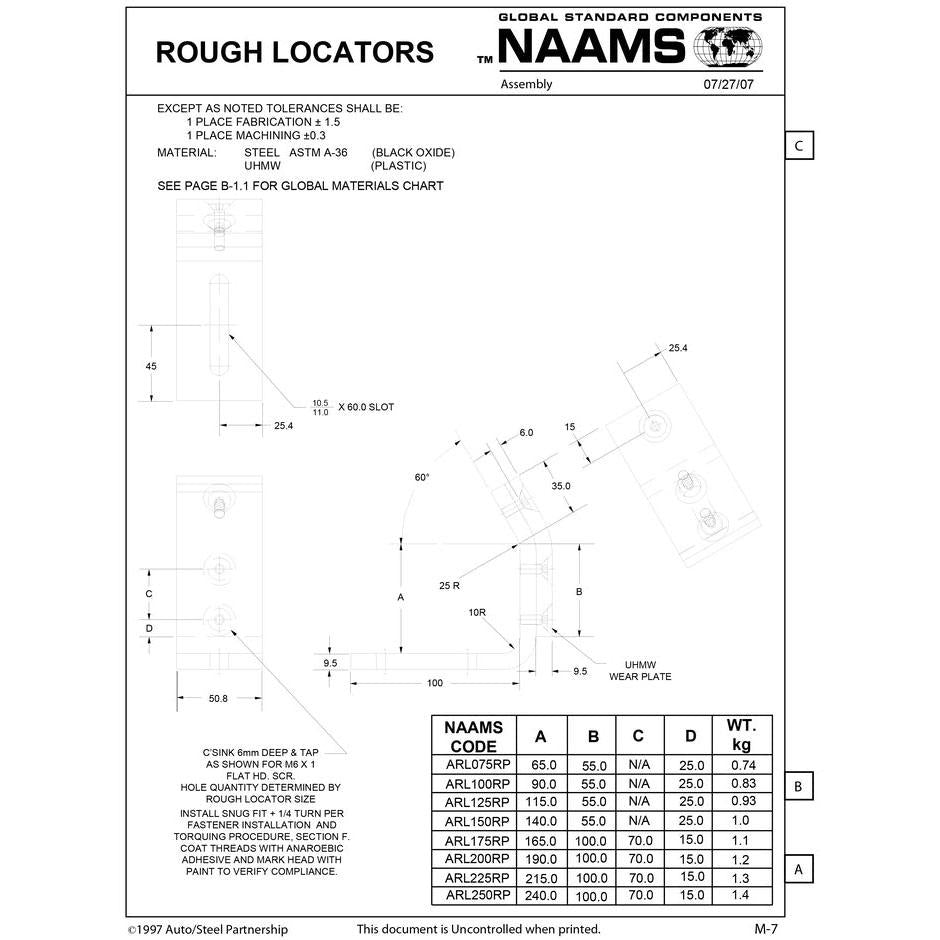 NAAMS Rough Locator ARL125RP L-Shape Inside Bend with UHMW